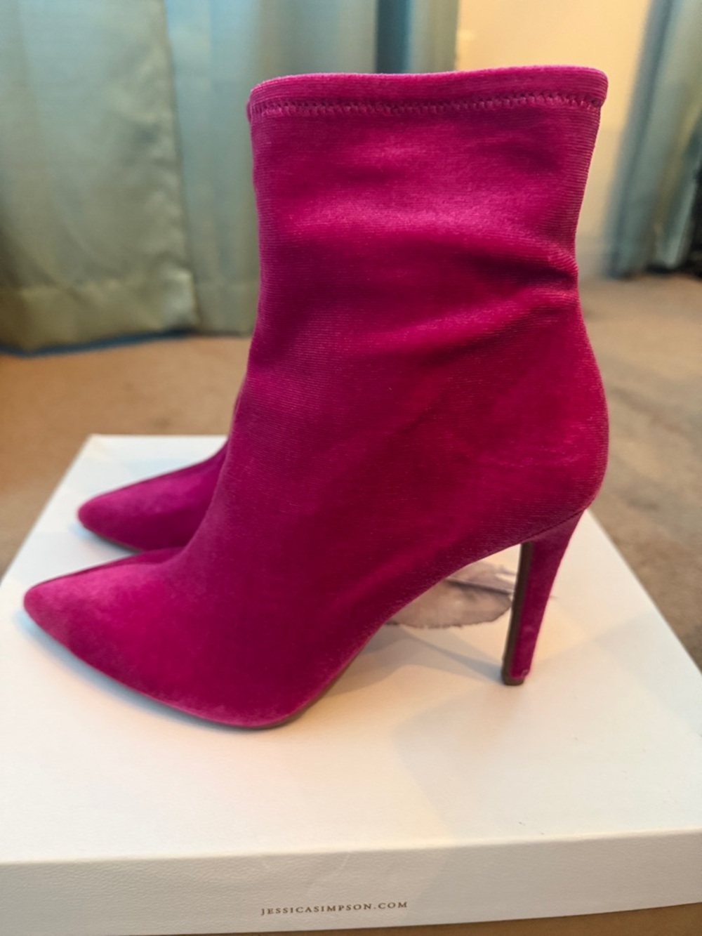 Jessica Simpson Fuchsia Pointed-Toe Sock Booties - Picture 2 of 6